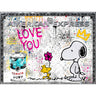 Devin Miles - "Amex Love You" - Limitierter Pop Art Print, Snoopy und Woodstock mit LOVE YOU Schriftzug und Warhol-Elementen, 75x100 cm