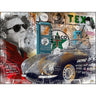 Devin Miles "Big C" - Limitierter Pop Art Print, Steve McQueen mit Sonnenbrille vor Jaguar E-Type und Texaco-Schild, Vintage-Atmosphäre, 75x100 cm
