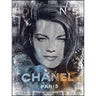 Devin Miles "Romy Chanel" - Limitierter Pop Art Print, Romy Schneider Porträt in Schwarz-Weiß mit goldenem Chanel-Paris-Schriftzug und LV-Logo, 100x75 cm